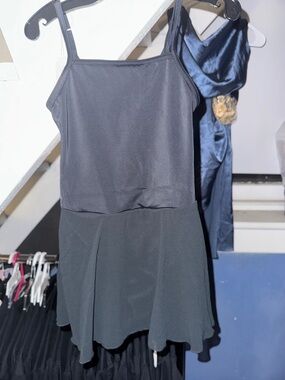 Black Sleeveless Skater Dress with Flowy Skirt -leotard